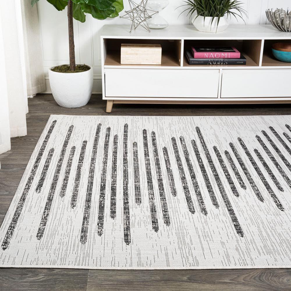 4'x6' Zolak Berber Stripe Geometric Indoor/Outdoor Area Rug, Ivory/Black - JONATHAN Y