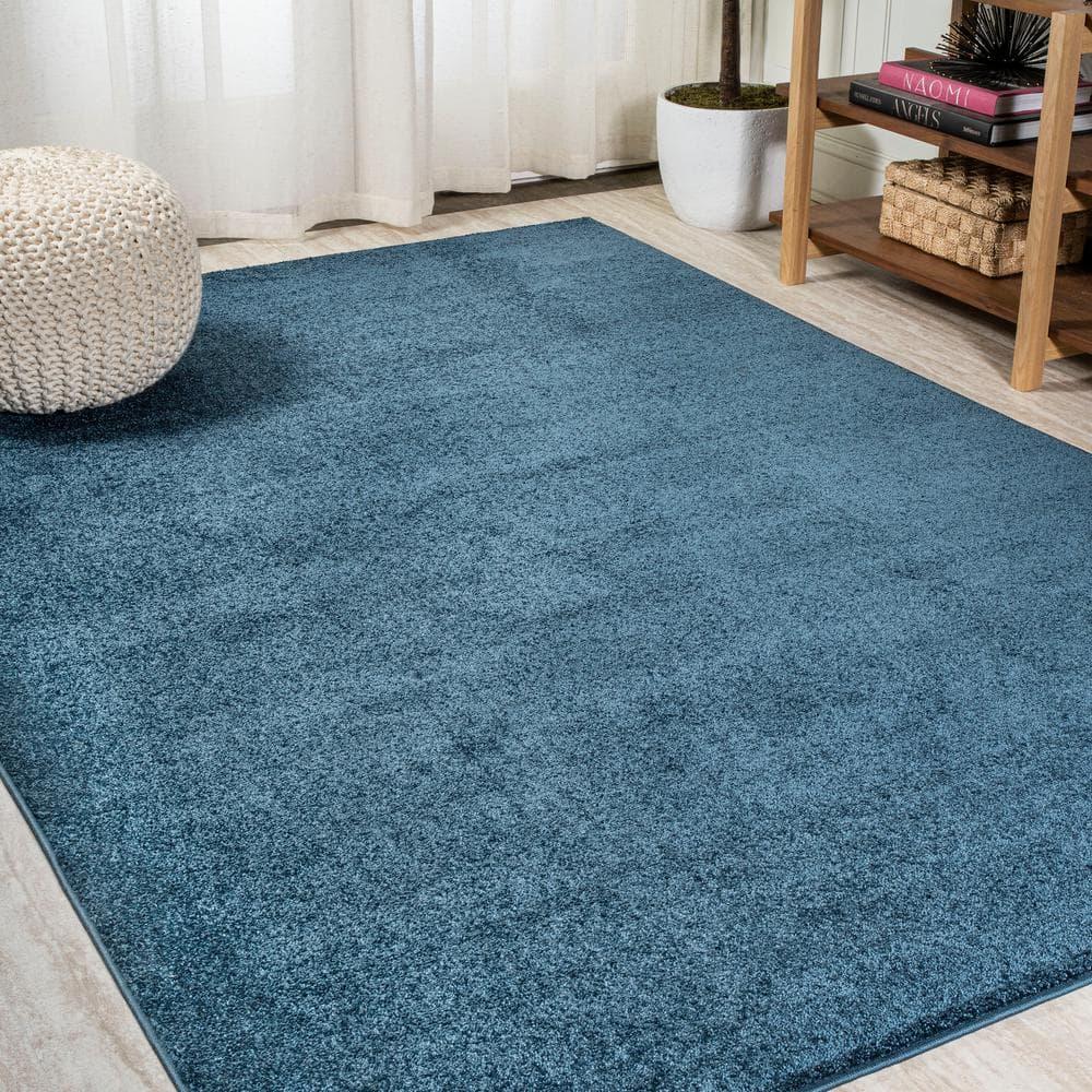 5'x8' Haze Solid Low-Pile Area Rug, Navy - JONATHAN Y
