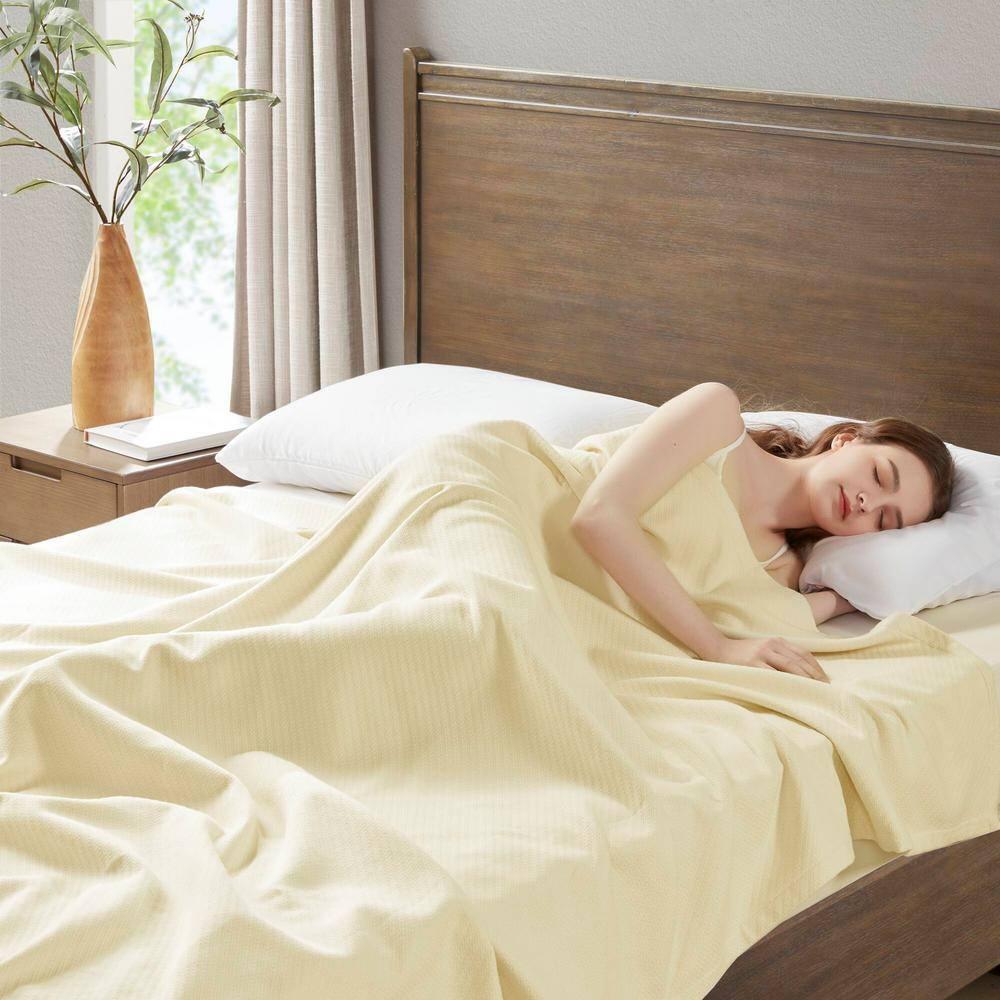 Bed Blanket Liquid Cotton Full/Queen Ivory: Madison Park, Machine Washable, No Fill Lightweight