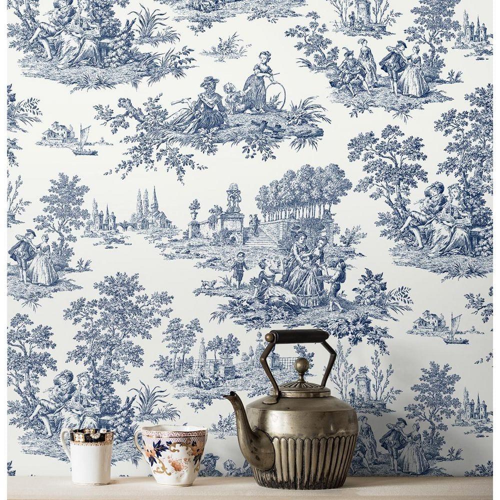 NextWall Blue Bell Chateau Toile Peel and Stick Wallpaper