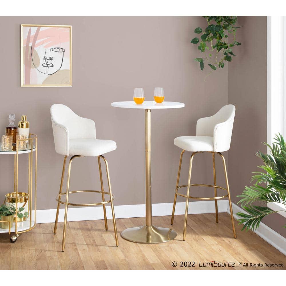 Pebble 24" Bar Height Table Gold/Whites - LumiSource: Modern Round Pedestal, MDF Top, Metal Frame, Seats 2