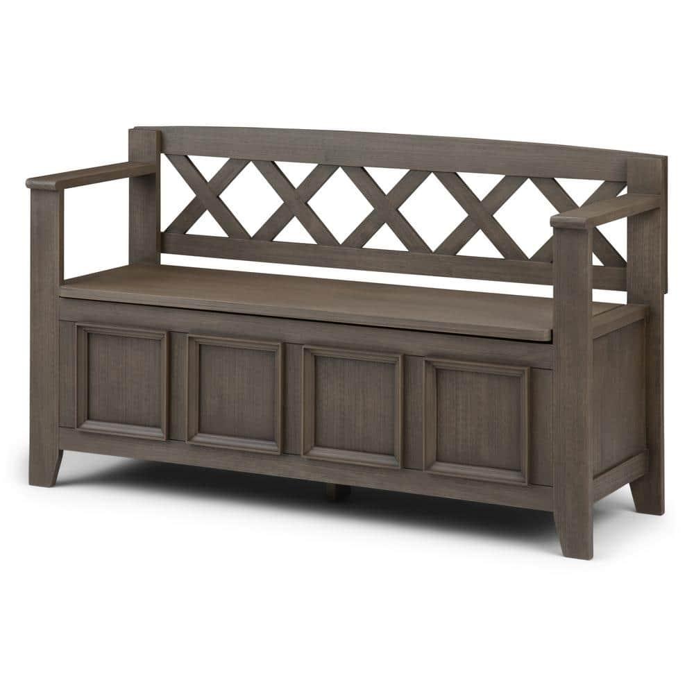 Simpli Home Amherst 48"W Solid Wood Entryway Storage Bench with Lift-Top Lid and Dual Compartments