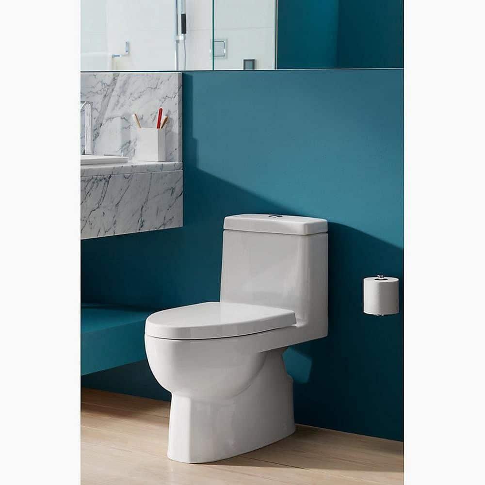White Compact Elongated One-Piece Dual Flush Toilet