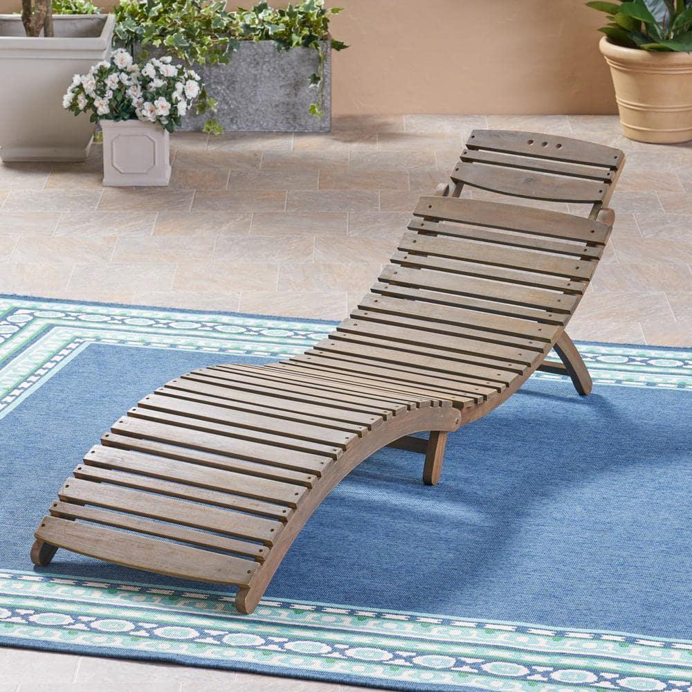 Christopher Knight Home Lisbon Outdoor Acacia Wood Folding Armless Chaise Lounge (Set of 2), Gray