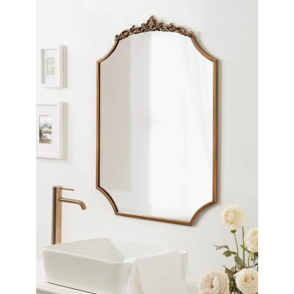 Kate & Laurel All Things Decor 24"x36" Arendahl Traditional Scallop Mirror Gold: Baroque-Inspired, No Assembly Required, Wall Mount