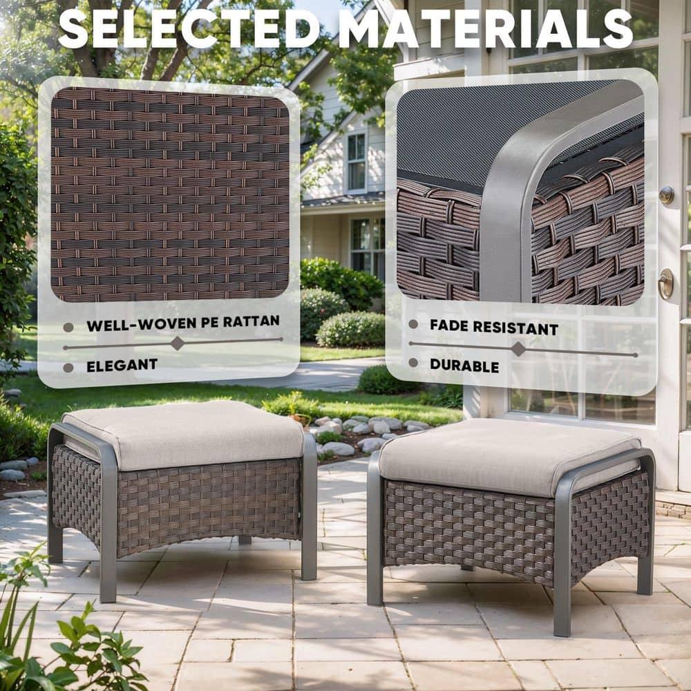 POCASSY 5PCS Outdoor Patio Furniture Set All-Weather Wicker Couch with Patio Swivel Rocking Outdoor Chairs and Multi-Functional Ottomans, Patio Conversation Set for Backyard Garden Balcony, Beige