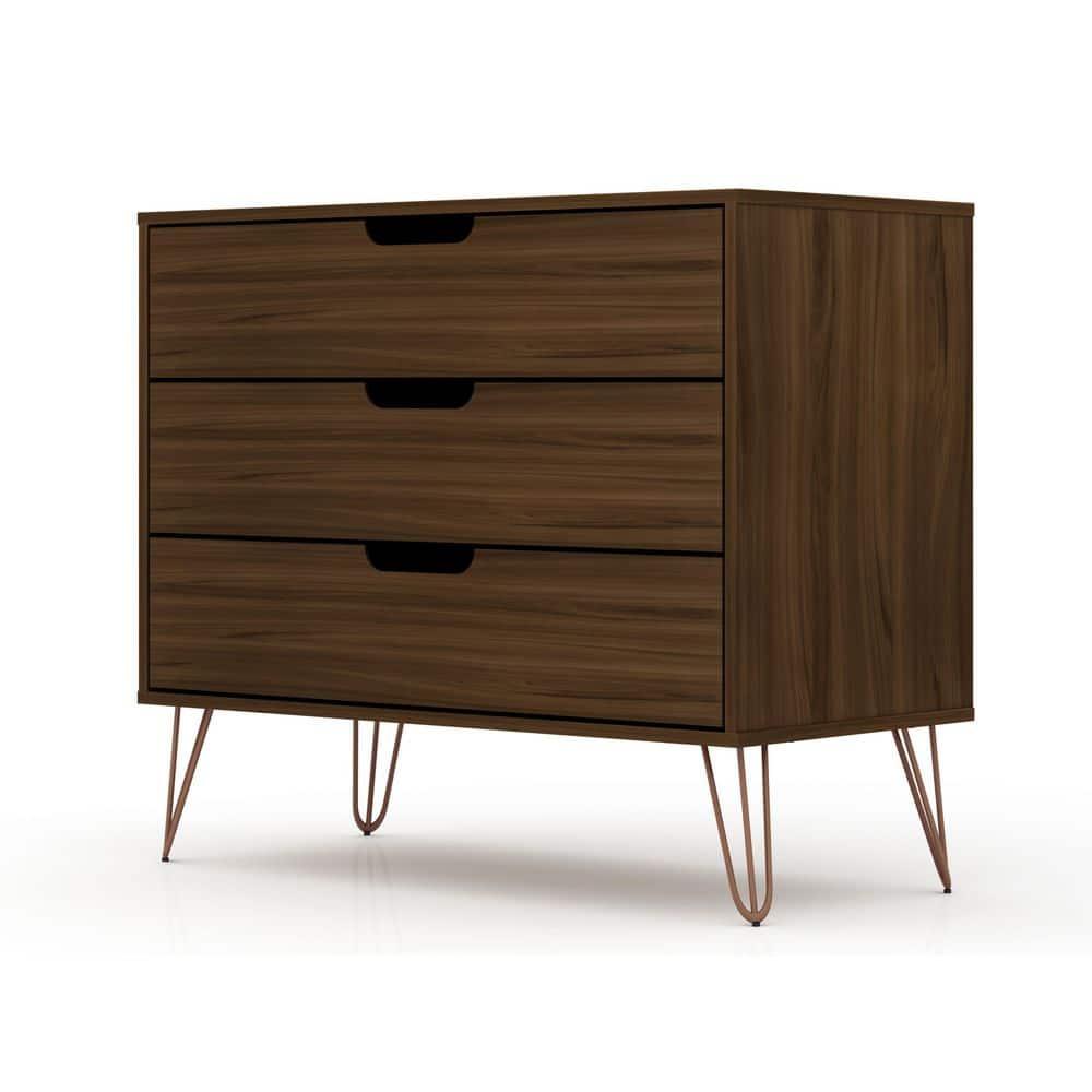 Manhattan Comfort Rockefeller Dresser Brown - Manhattan Comfort: MDF Composite Frame, 3-Drawer Storage for Bedroom, Assembly Required
