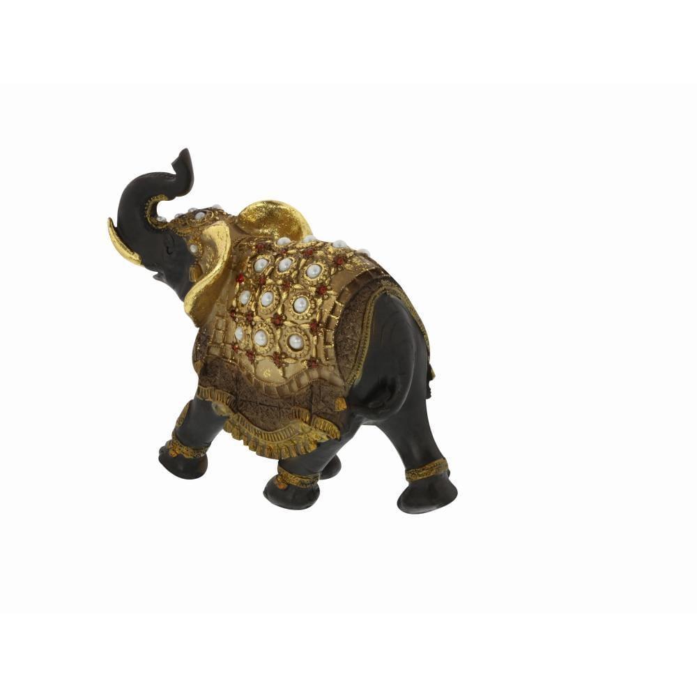 World Menagerie Alfhild Polystone Handmade Decorated Elephant Gold Sculpture with Ornate Dresswear and Pearl Accents Set