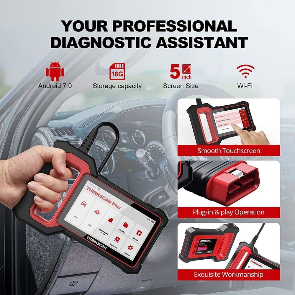 THINKSCAN PLUS S2 - OBD2 Car Diagnostic Scanner with 3 System Reset Functions Check Engine/ABS/SRS Code Readers Diagnostic Tool