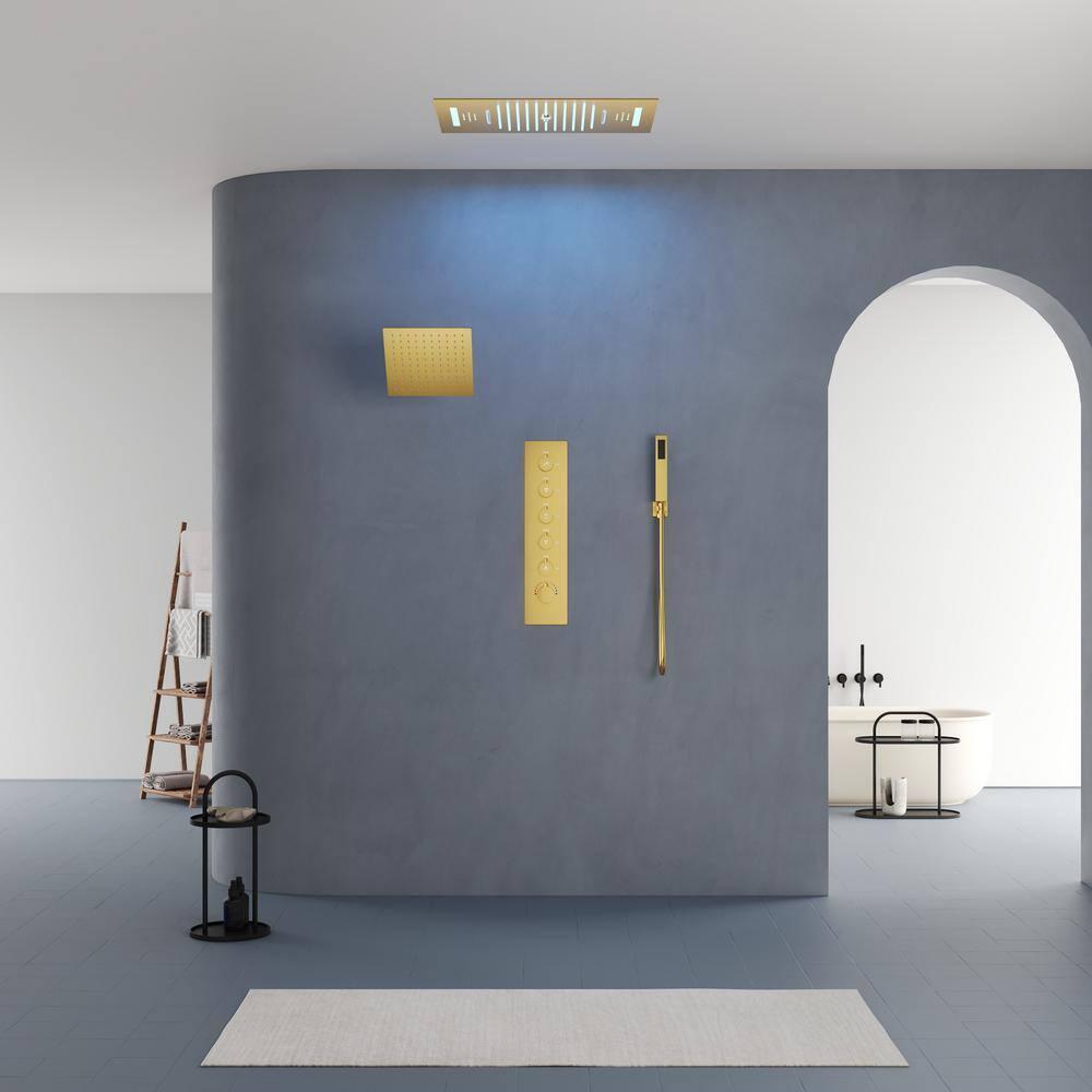 Music Thermostatic Shower System,Dual Showerheads with LED Mood Lighting