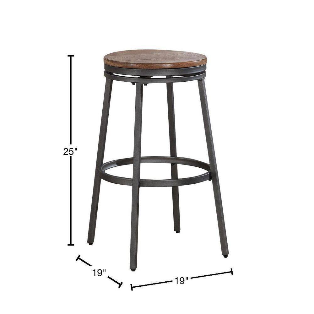 Stockton 25" Backless Metal Swivel Stool - Slate Grey - Golden Oak Seat