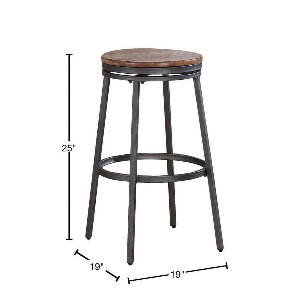 Stockton 25" Backless Metal Swivel Stool - Slate Grey - Golden Oak Seat
