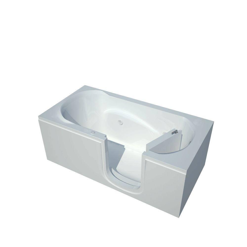 Rampart Nova Heated Step In 5 ft. Walk-in Whirlpool Bathtub with 4 in. Tile Easy Up Adhesive Wall Surround in White