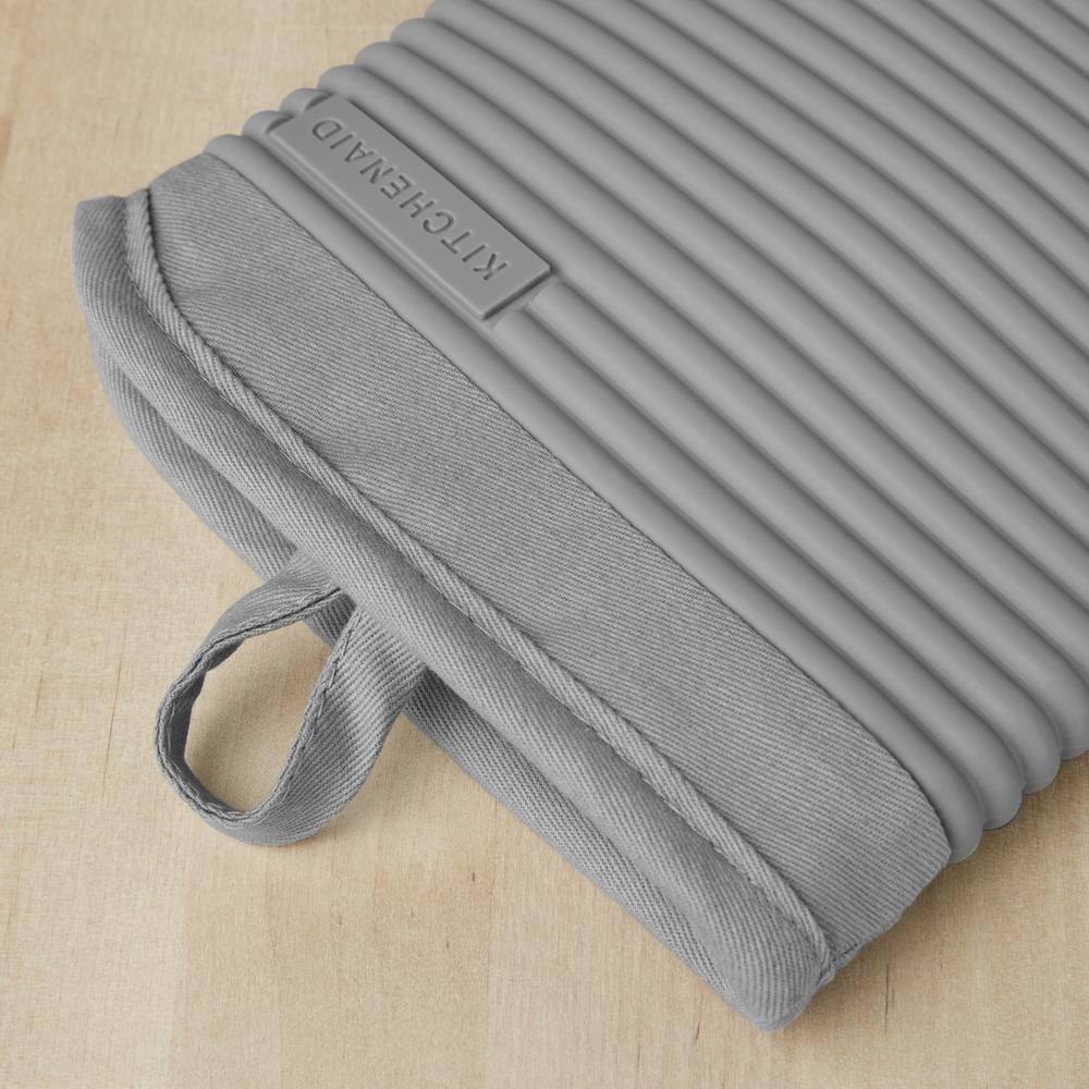 KitchenAid Matte Grey Ribbed Soft Silicone Oven Mitts, Set of 2