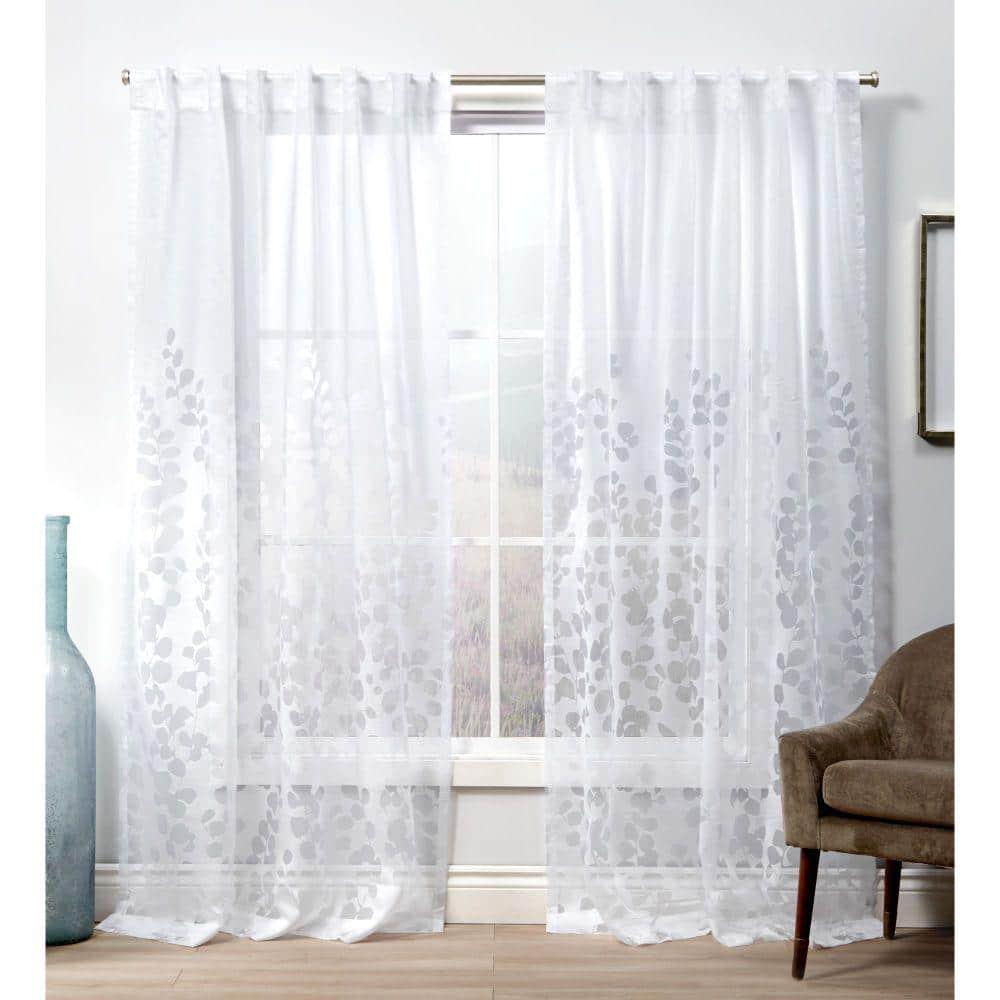 96"x54" Wilshire Back Tab Sheer Window Curtain Panels White - Exclusive Home: Polyester, Botanical Pattern, 2 Panels