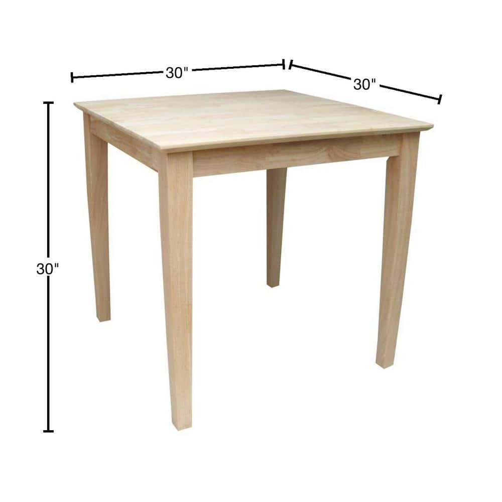 International Concepts 30" Square Solid Wood Dining Table with Shaker Legs Unfinished: Parawood, Kitchen Table
