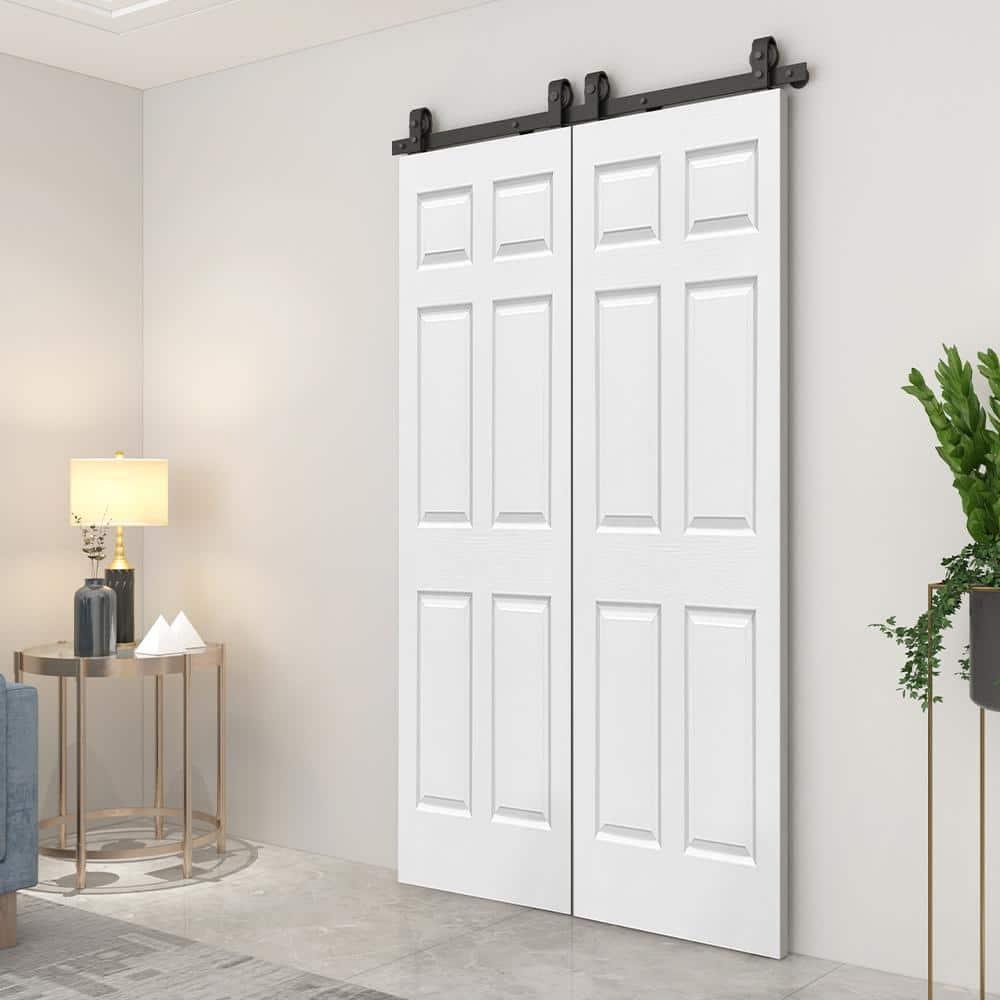 Calhome Paneled MDF Composite Double Bifold Barn Doors with Installation Hardware Kit