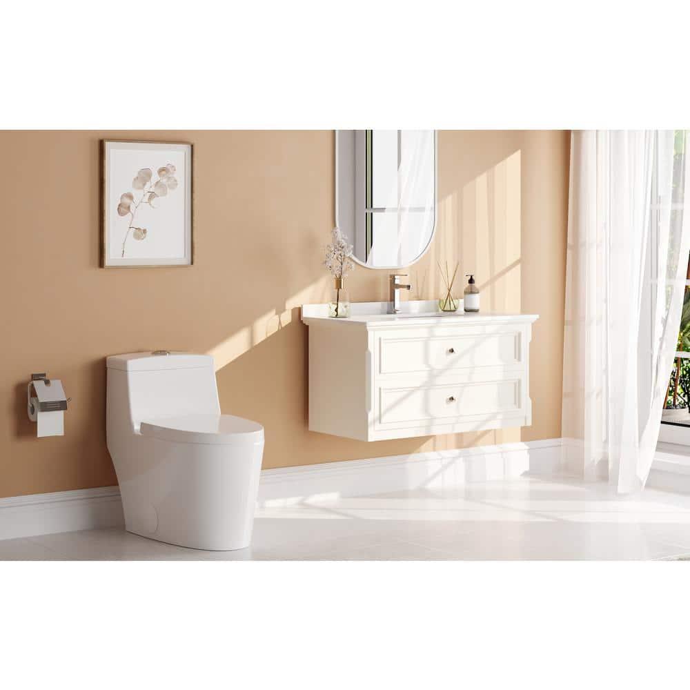 DeerValley Prism Dual-Flush Elongated One-Piece Toilet with Glazed Surface Lower Water Tank for Space Saving (Seat Included)