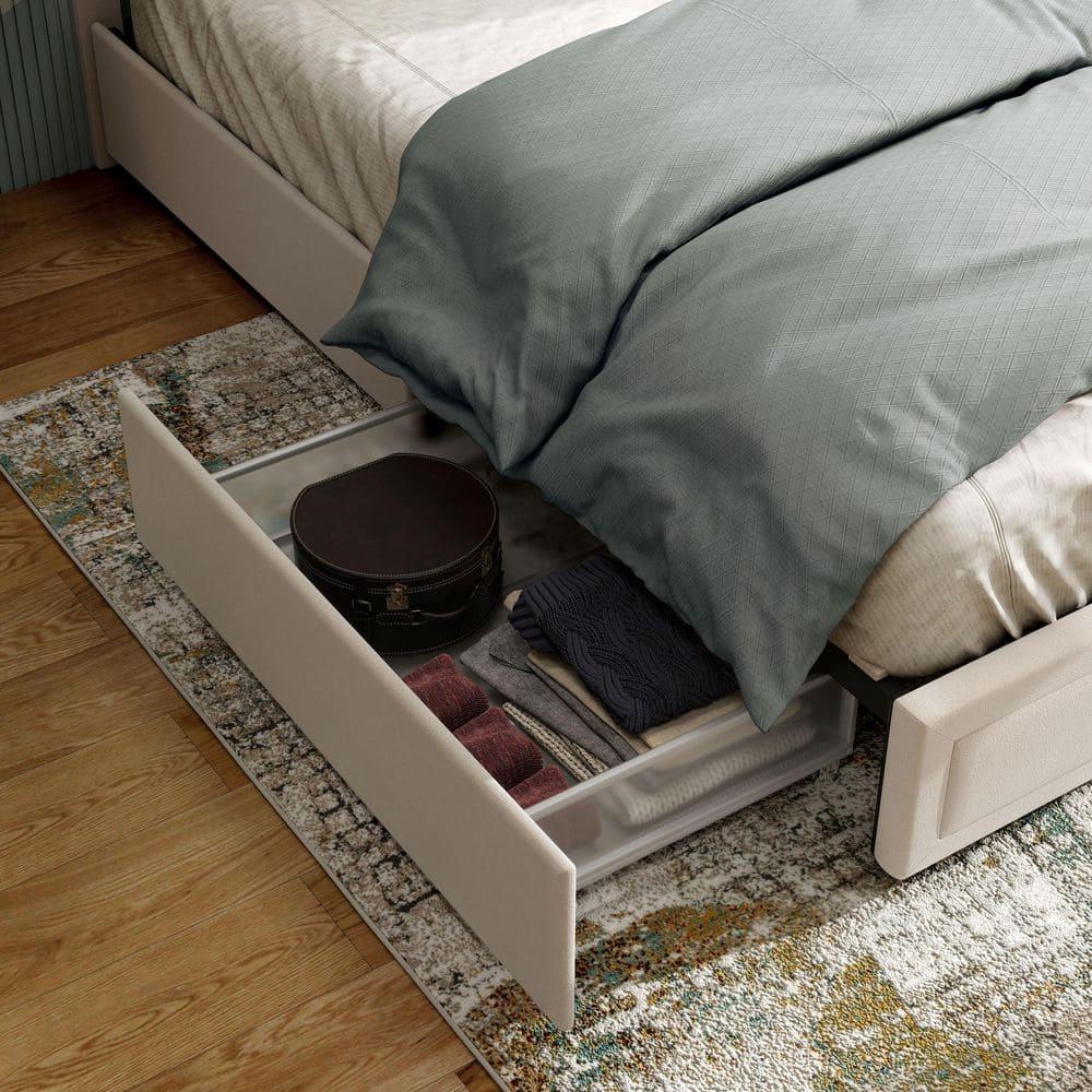Furniture of America Zorva Queen Platform Bed with Storage Drawers, Ivory