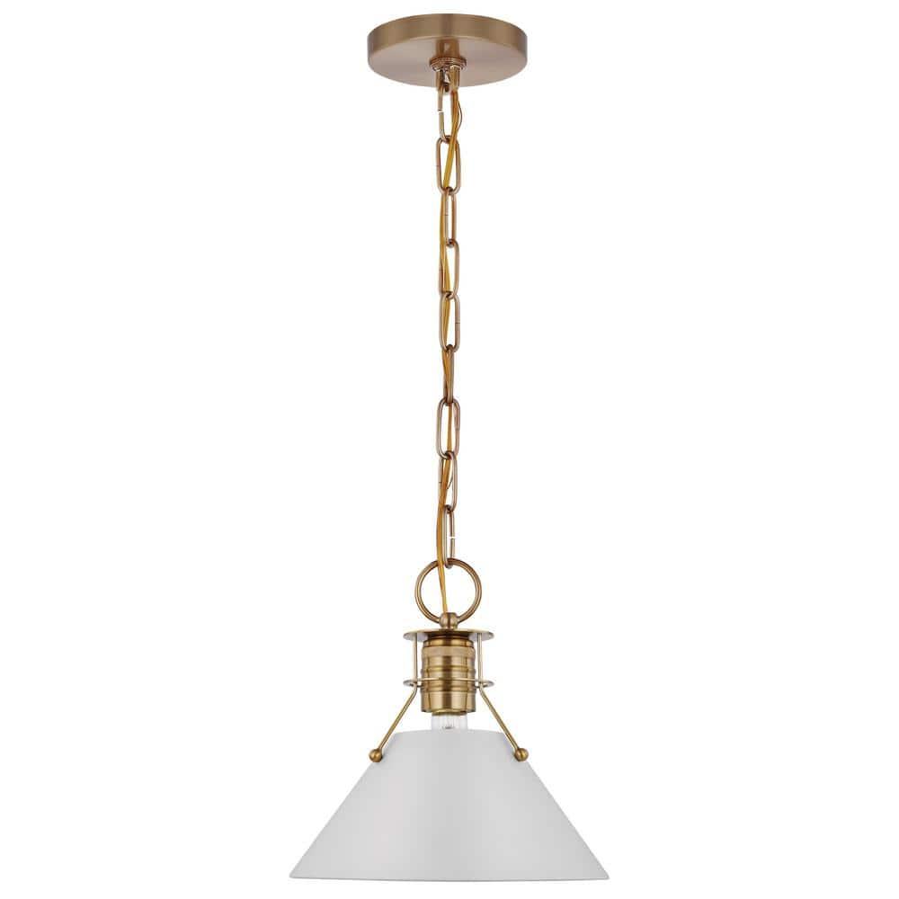 Outpost Large Matte White & Burnished Brass Cone Pendant Light