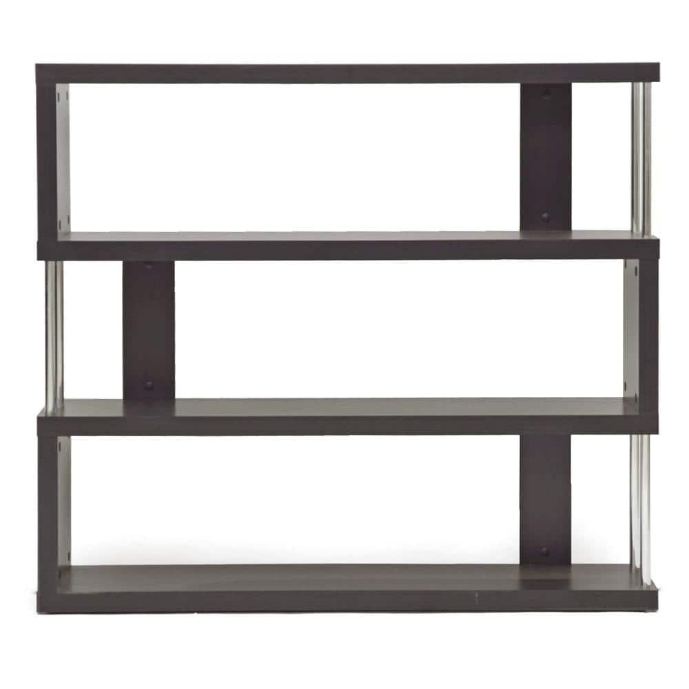 38.5" Barnes Three Shelf Modern Bookshelf Dark Brown - Baxton Studio: Chromed Steel Supports, Engineered Wood