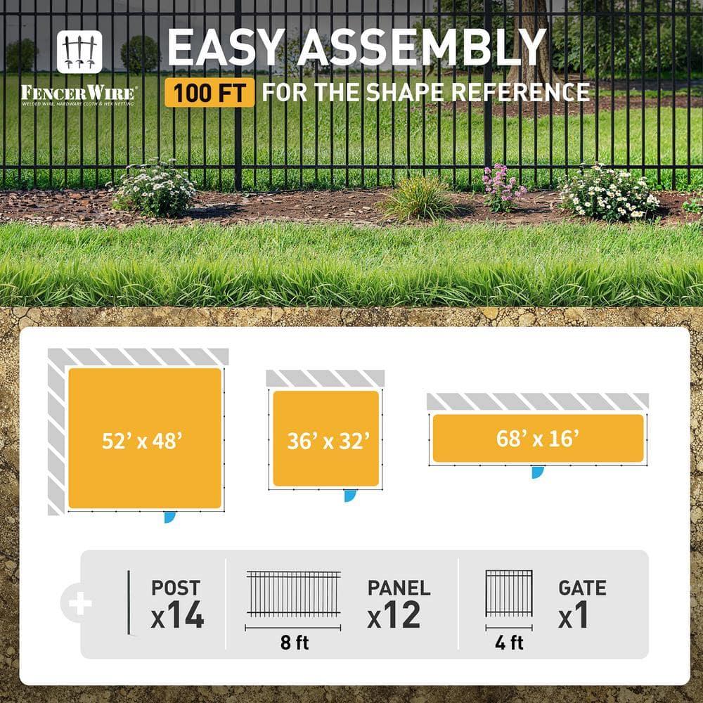 Fencer Wire Fencer Wire Heavy Duty 100FT Flat Top Metal Fence,4/5/6FT H X 8FT W Panels, Gate, Posts, Connectors