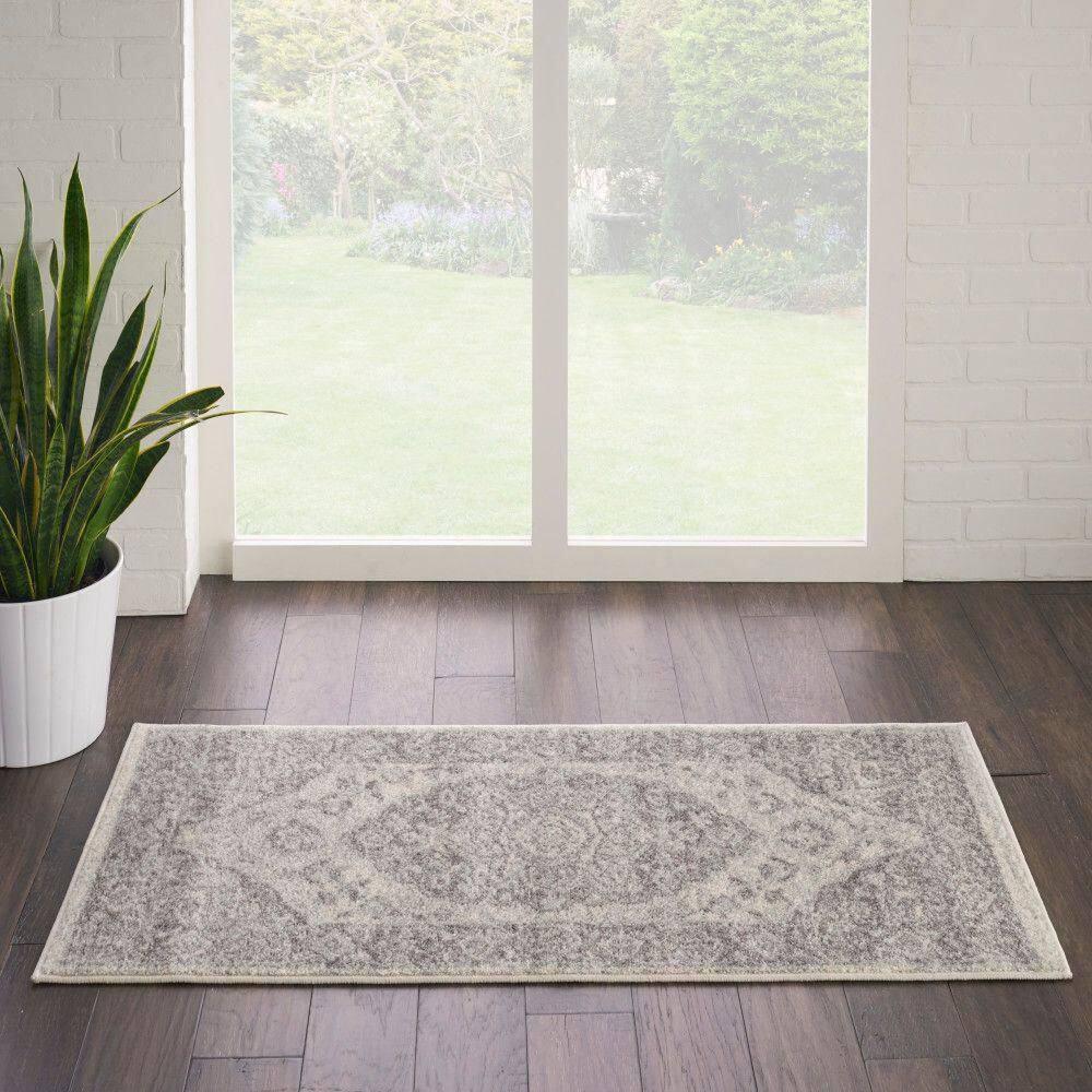 Nourison Tranquil Vintage Persian Center Medallion Area Rug Ivory Grey 2' x 4'
