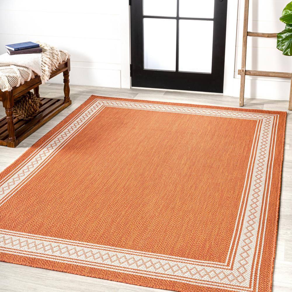 5' x 8' Lucia Classic Diamond Border Indoor/Outdoor Area Rug, Orange/Cream - JONATHAN Y