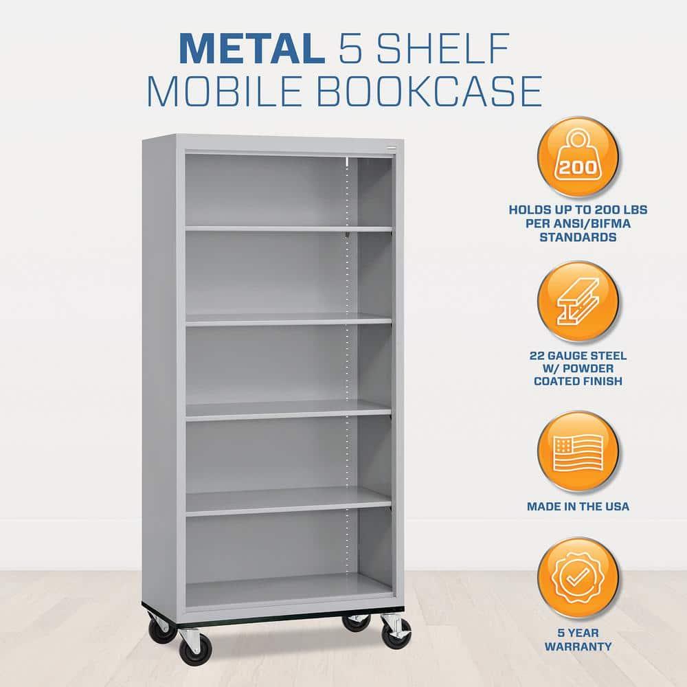 Sandusky Lee 36" W x 18" D x 78" H Steel Mobile Bookcase with 4 Adjustable Shelves by Sandusky