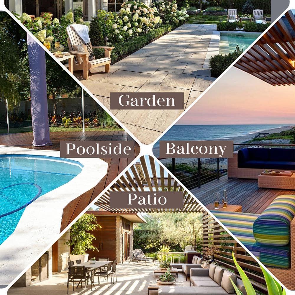 Flat Armrest Series Brown Wicker Outdoor Patio Ottoman with CushionGuard Blue Cushions (2-Pack)