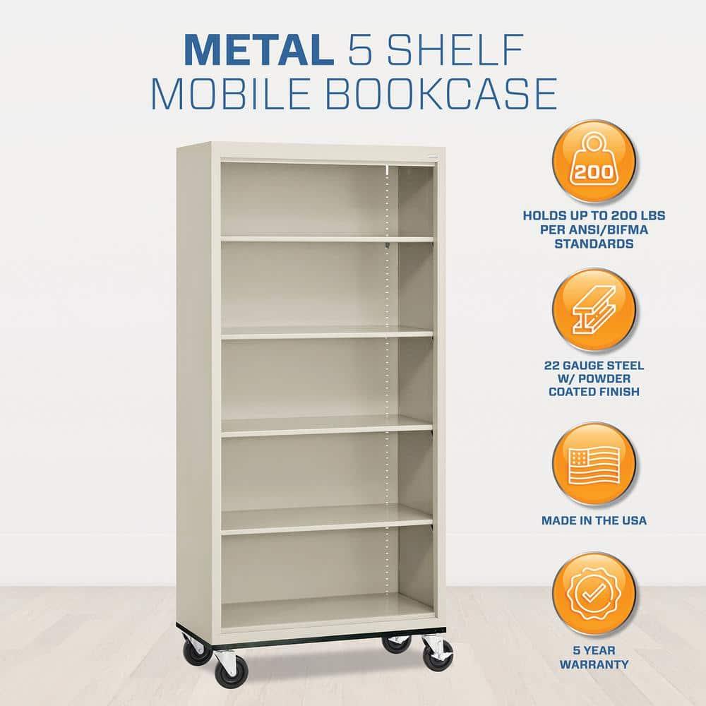 Sandusky Lee 36" W x 18" D x 78" H Steel Mobile Bookcase with 4 Adjustable Shelves by Sandusky