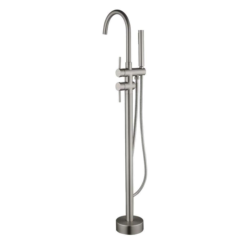 Double Handle Floor Mounted Freestanding Tub Filler With Handshower