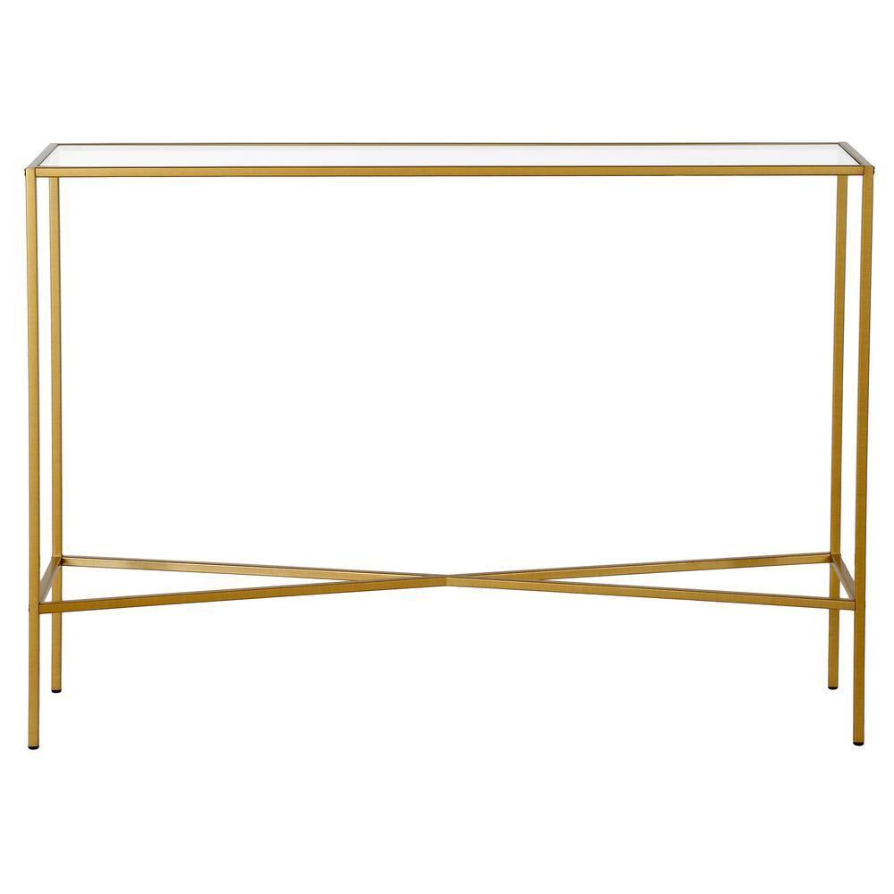 Evelyn&Zoe Henley 42" Wide Rectangular Console Table with Glass Top, Brass
