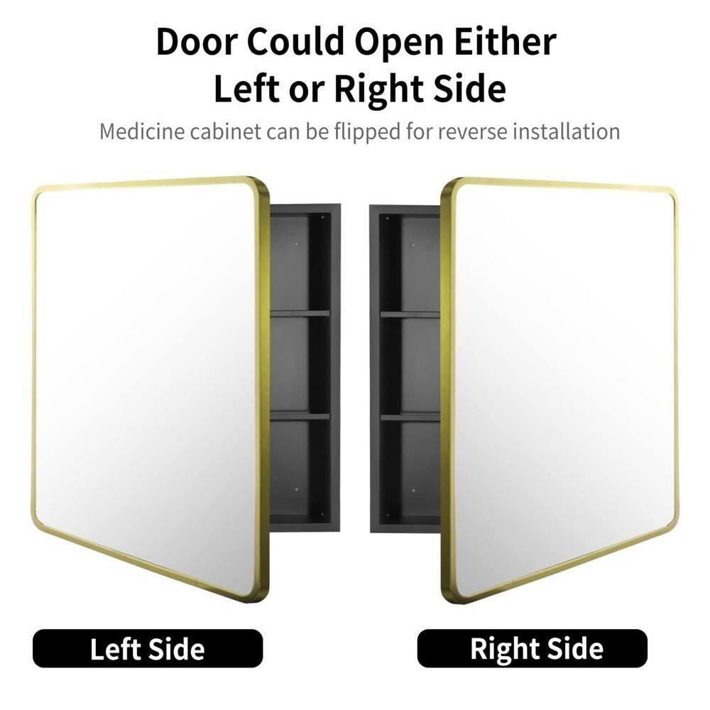 Movo Mirror Medicine Cabinet 20 Inch x 28 Inch Gold Metal Framed Bathroom Medicine Cabinet with Mirror Rectangle Recess or Surface Mount Installation