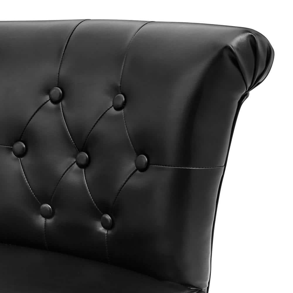 Dycanpo 26'' Swivel Bar Stools Set of 2, Upholstered Barstool with Footrest for Kitchen,Black-Faux Leather