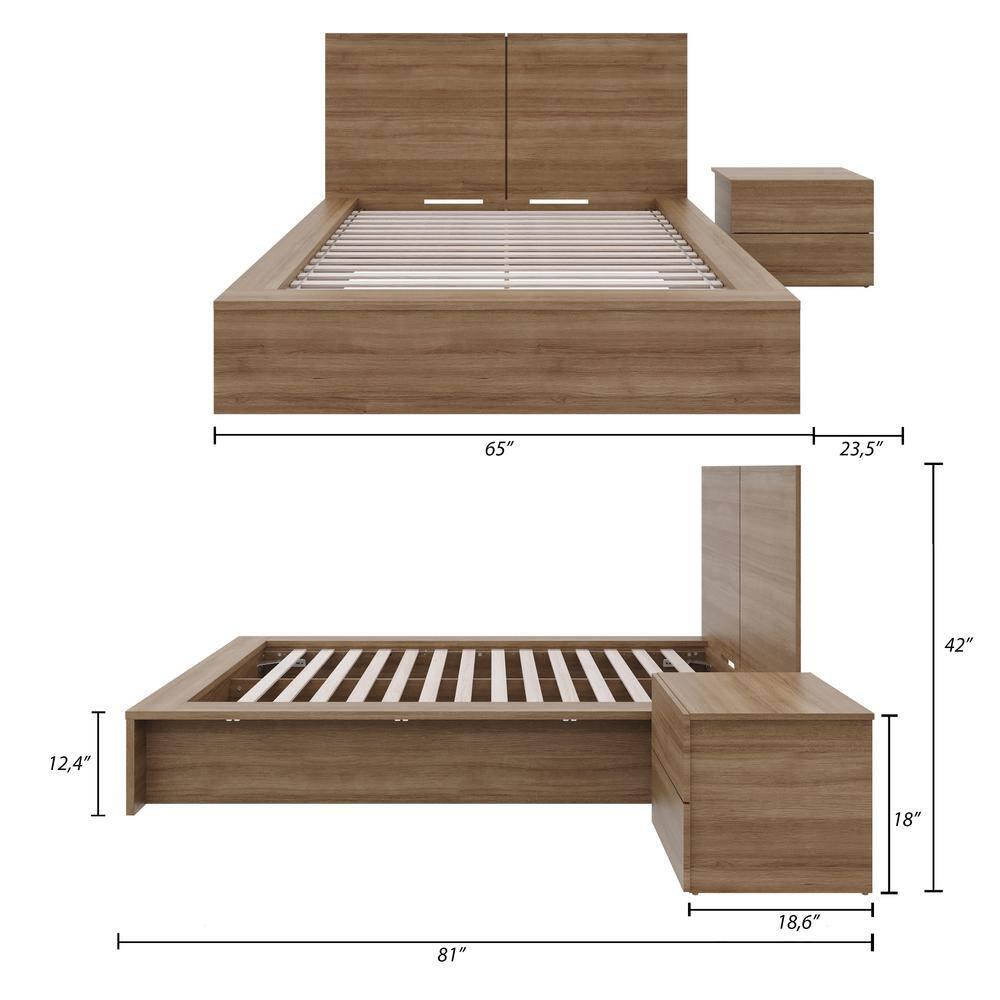 Nexera 3pc Full James Bedroom Set Brown Oak: Modern Style, Includes Nightstand & Headboard