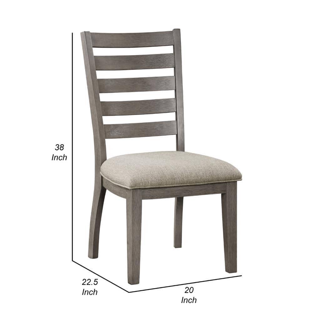 Benjara Trea 23 Inch Side Dining Chairs Set of 2, Ladder Back, Gray, Beige Cushioned Seat