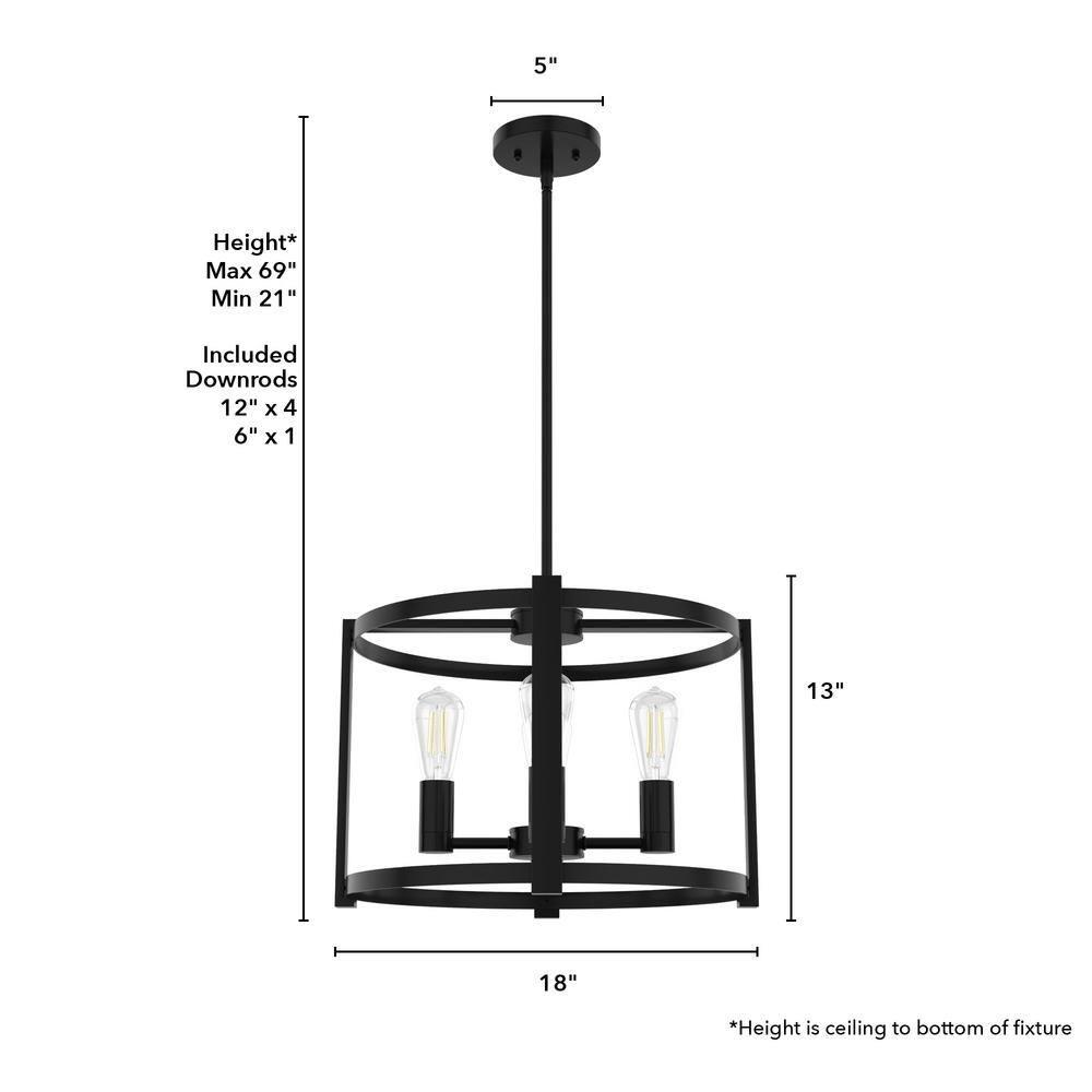 18" 4-Light Astwood Chandelier Black - Hunter Fan: Modern Metal Ceiling Fixture, UL Listed, Dimmable