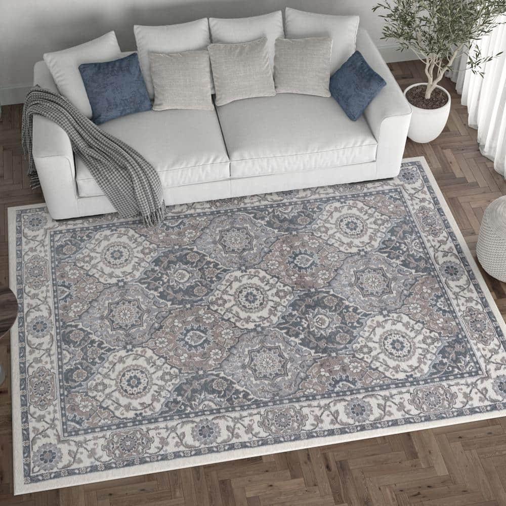 Tayse Madison 5 x 7 (ft) Loomed Polypropylene Cream Rectangular Indoor Floral/Botanical Oriental Area rug