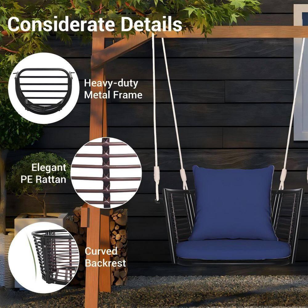 Arlmont & Co. Arlmont & Co. Patio Hanging Rattan Basket Chair Swing Hammock Chair With Seat Cushion