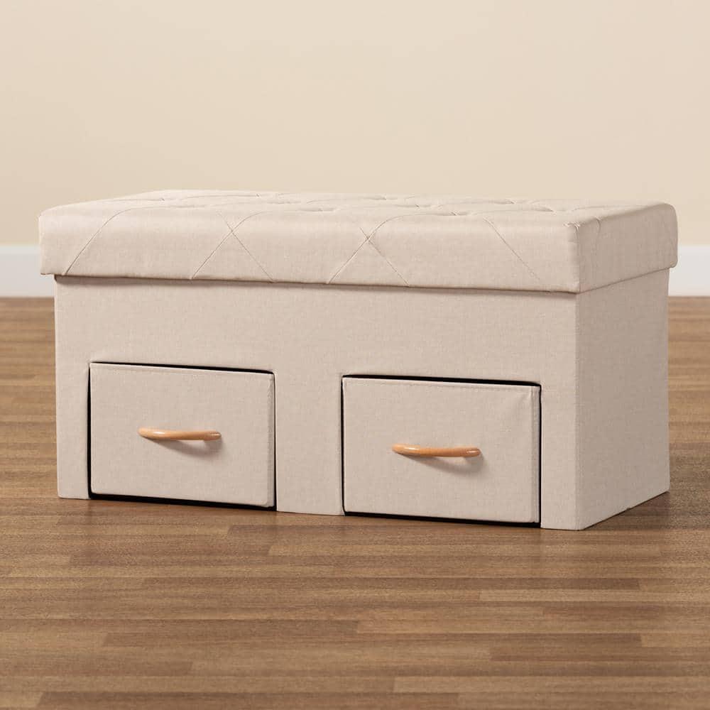 Baxton Studio Gerwin Modern and Contemporary Beige Fabric Upholstered and Oak Brown Finished Wood 2-Drawer Storage