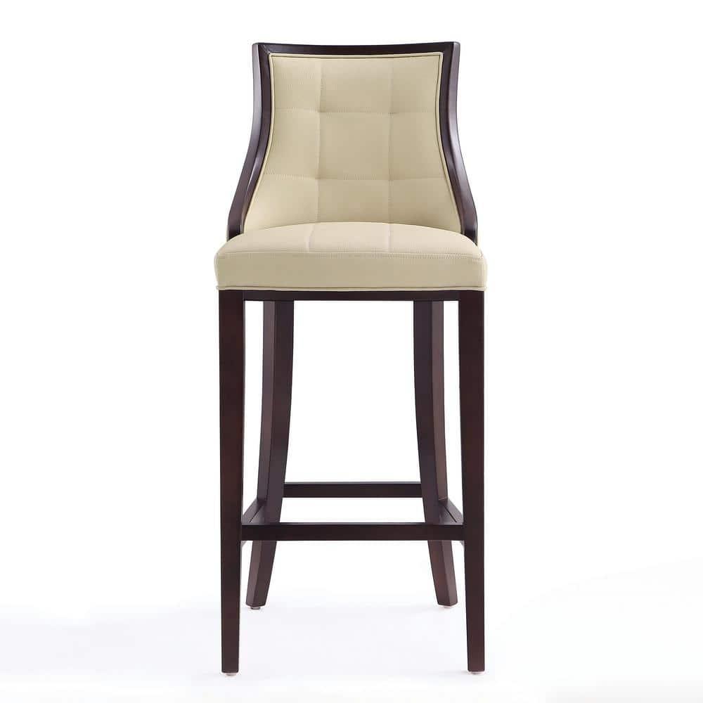 Fifth Avenue Upholstered Beech Wood Faux Leather Barstool Cream - Manhattan Comfort: Padded Back, Armless Design, Fixed Height