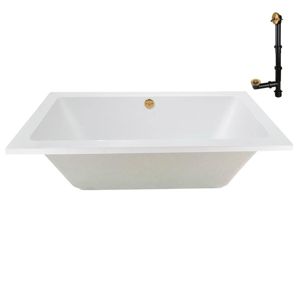 60" x 32" Acrylic Soaking Drop-In Bathtub, Drain Included