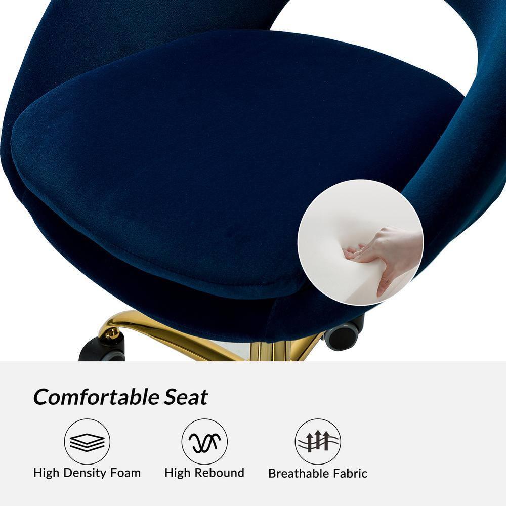 Luxury Office Chair Premium Modern Velvet Swivel Desk Chair with Chic Gold Base in Bold Colors Navy