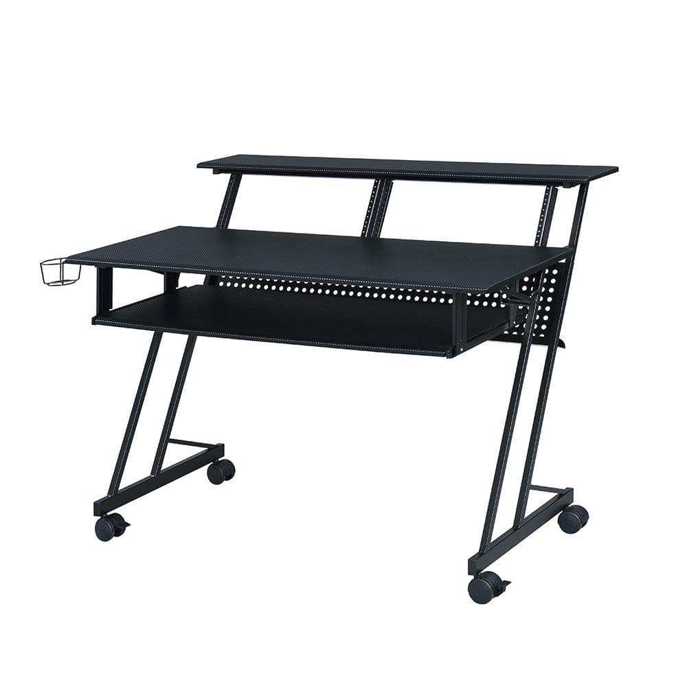 Acme Furniture Suitor Computer Desk Black: 38" Height, Metal Frame, Veneer Surface, Hutch Storage