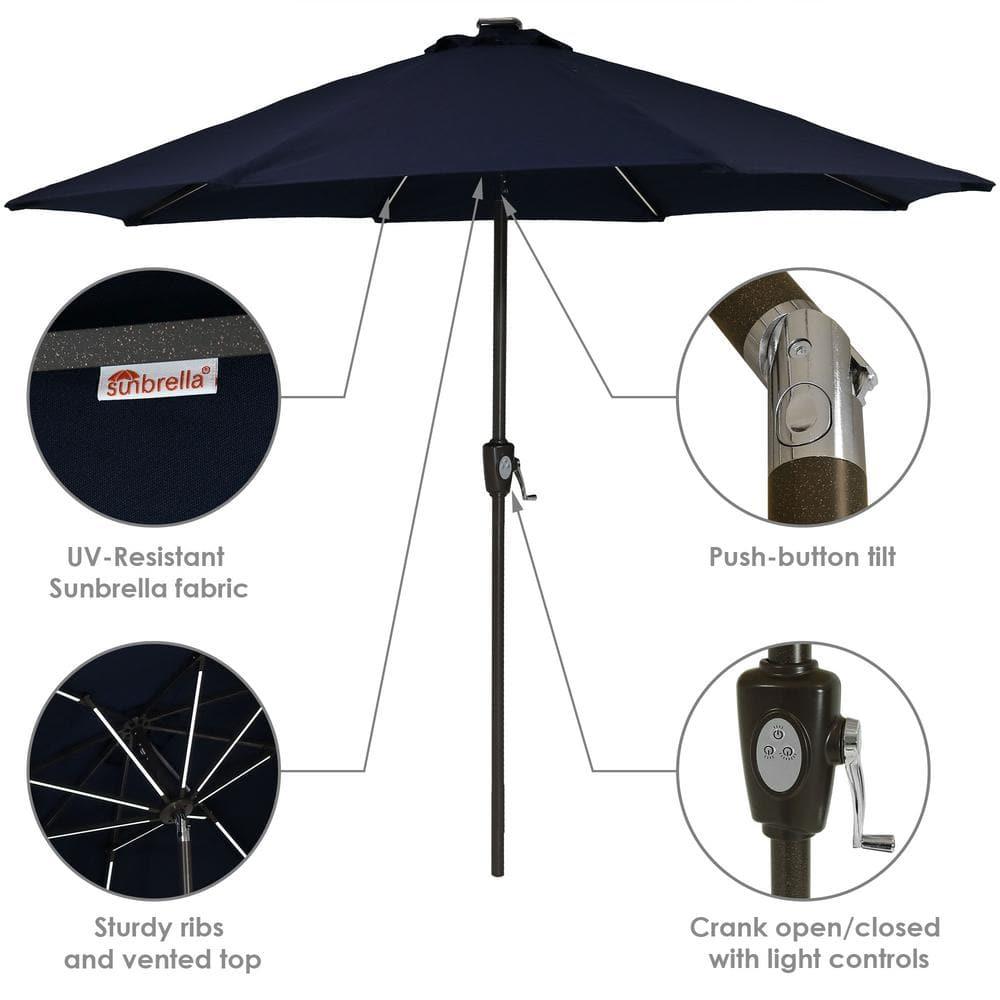 Sunnydaze Outdoor Solution-Dyed Sunbrella Pool Patio Umbrella with Solar LED Light Bars and Tilt - 9' - Navy Blue