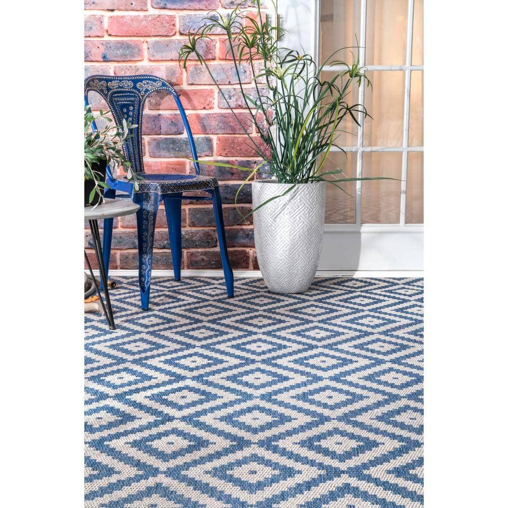 Nuloom Marybelle Geometric 5x8 Indoor/Outdoor Area Rug for Living Room Patio Deck Front Porch Kitchen, Blue/Ivory