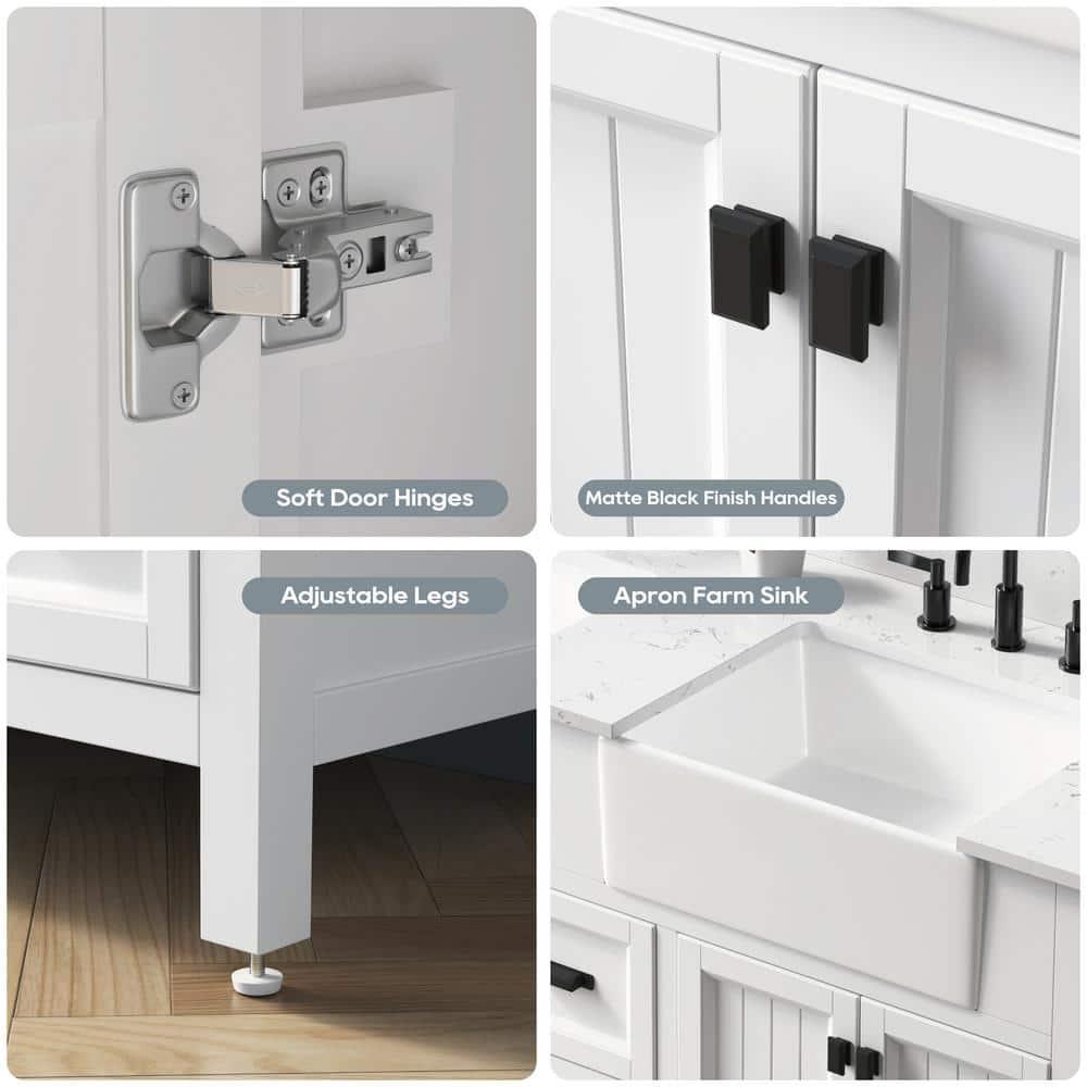 Richfield 60-inch White Painted Freestanding Double Sink Bathroom Vanity