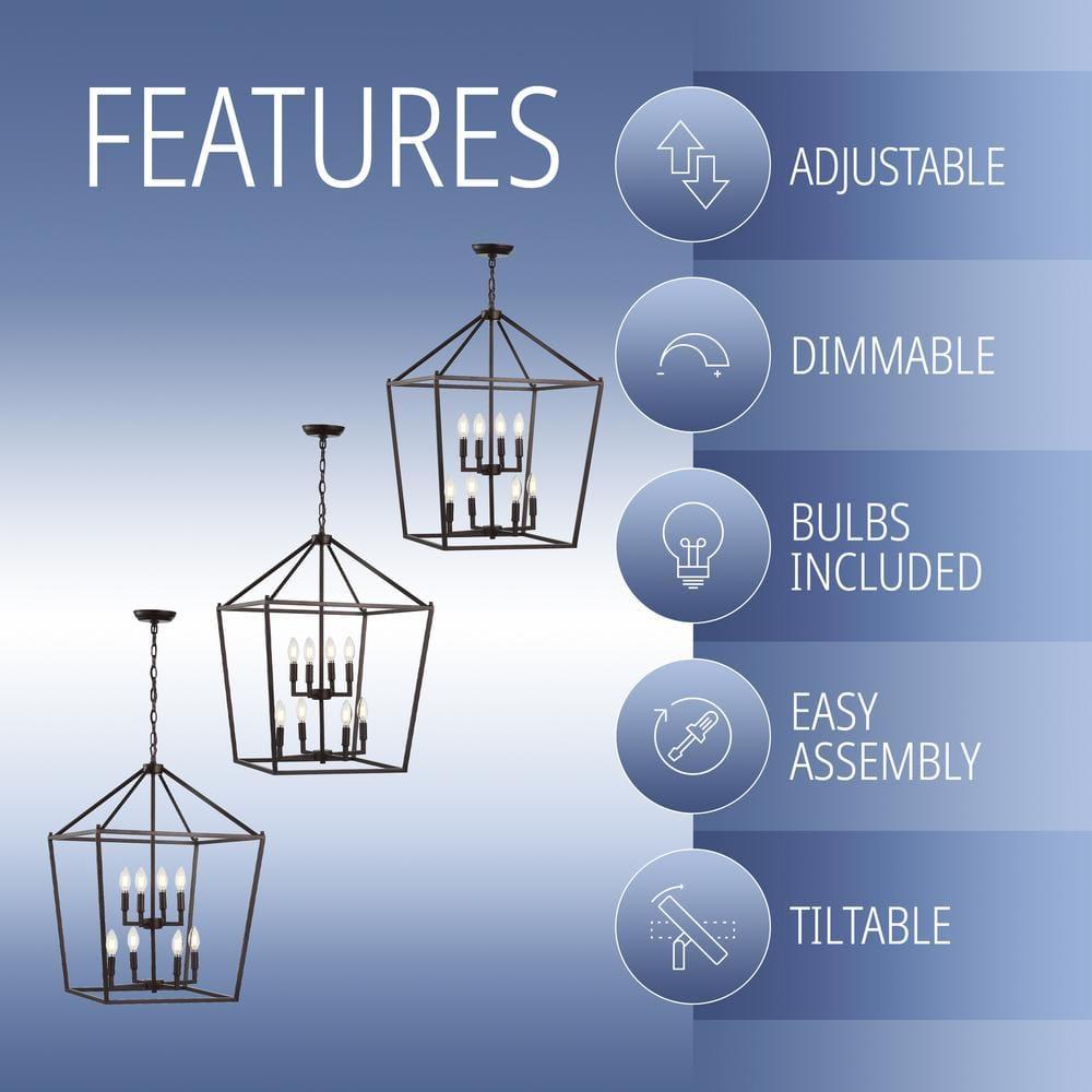 Pagoda 20" 8-Bulb Lantern Metal LED Pendant, Oil Rubbed Bronze