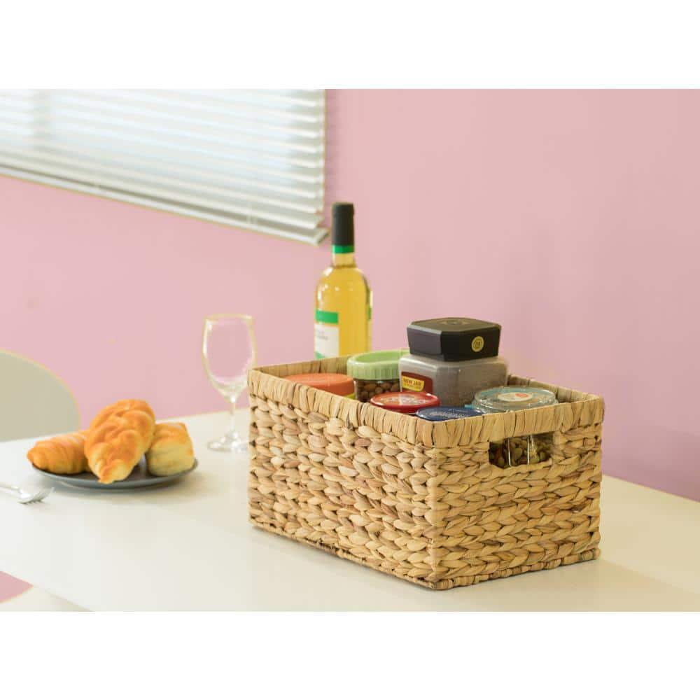 Vintiquewise QI003544.M 7.1 x 13.8 x 9.45 in. Natural Woven Water Hyacinth Wicker Rectangular Storage Bin Basket with Handles, Brown - Medium